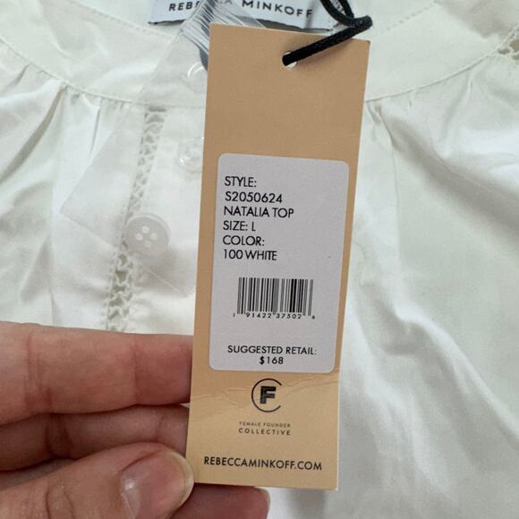 Rebecca Minkoff Top Womens Large White Natalia Button Down Blouse Cottage Cotton - Picture 4 of 9